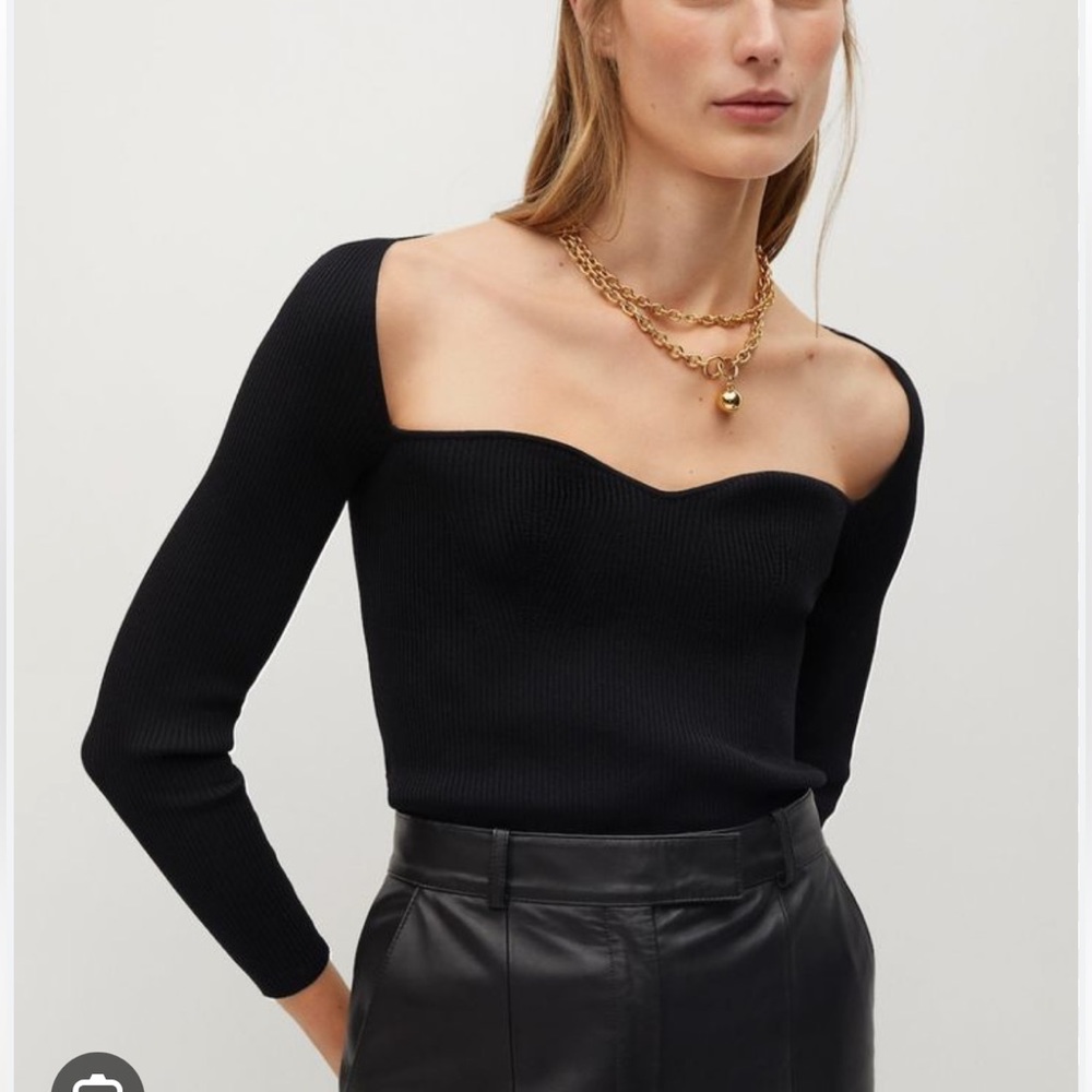 Mango Black Ribbed Long Sleeve Top